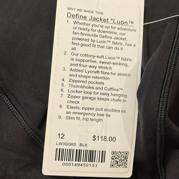 NWT Lululemon Define Jacket Luon Size 12 in Black - Picture 9 of 11